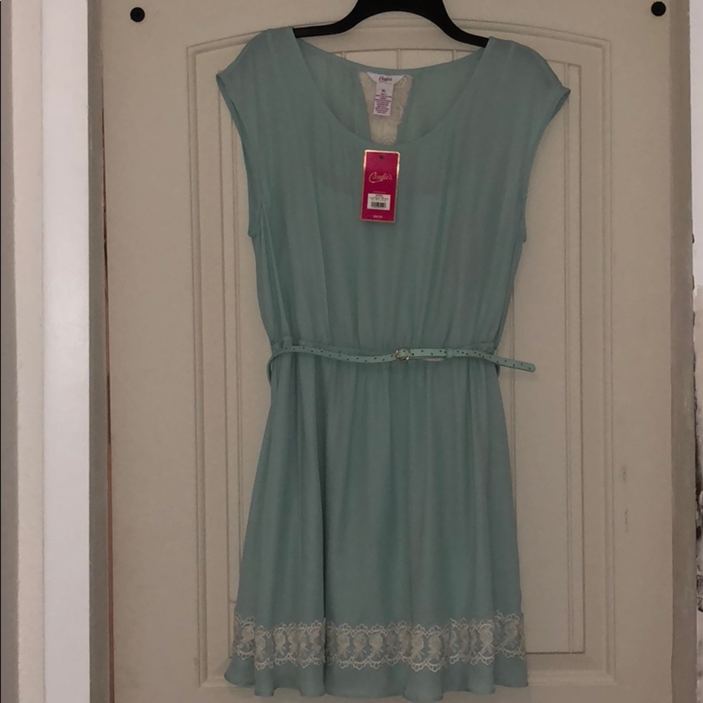 Mint green and off-white lace dress